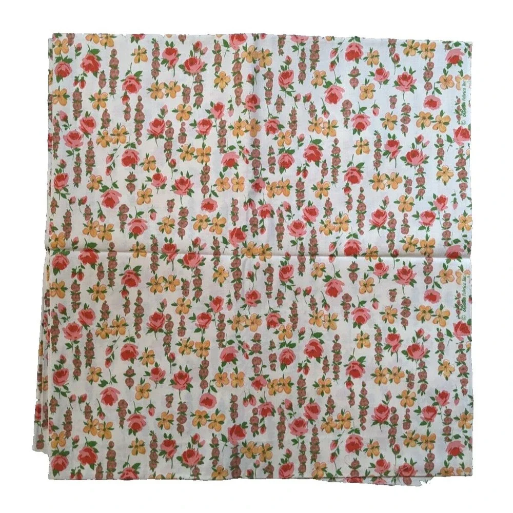 Vintage Mid-Century Floral Fabric‎ Bates Fabrics Pink & Orange 36